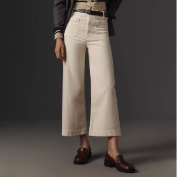 Anthropologie Pants - Maeve x Anthropologie The Colette Corduroy Wideleg Cropped Pants Neutral Ivory